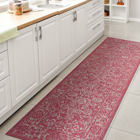 JONATHAN Y Santa Monica Floral Runner Rug – 2x8 Ft Indoor/Outdoor Coastal Design (Red/Taupe)