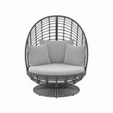 Venza Swivel Egg Chair – Wicker & Steel Frame with Light Gray Cushioned Seat