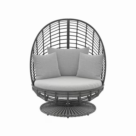 Venza Swivel Egg Chair – Wicker & Steel Frame with Light Gray Cushioned Seat