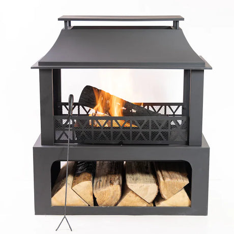 32.3-In W Black Steel Wood-Burning Fire Pit