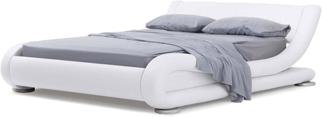 Furniture Modern Marlo White Genuine Leather King Size Platform Bed
