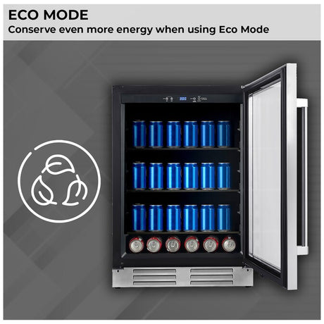 24-Inches W 108 -Can Capacity Stainless Steel Built-In/Freestanding Indoor Beverage Refrigerator with Glass Door