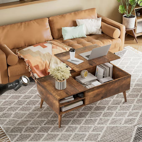 Burnt Wood Wood Modern Coffee Table with Storage