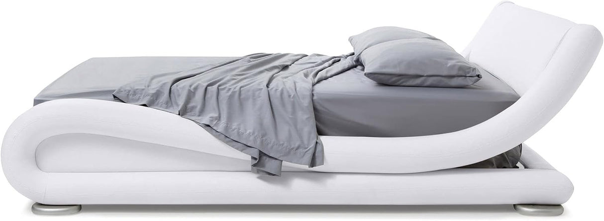 Furniture Modern Marlo White Genuine Leather King Size Platform Bed