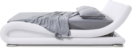 Furniture Modern Marlo White Genuine Leather King Size Platform Bed