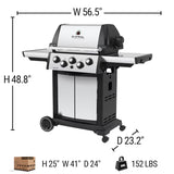 390 Stainless Steel/Black 3-Burner Natural Gas Grill with 1 Side Burner