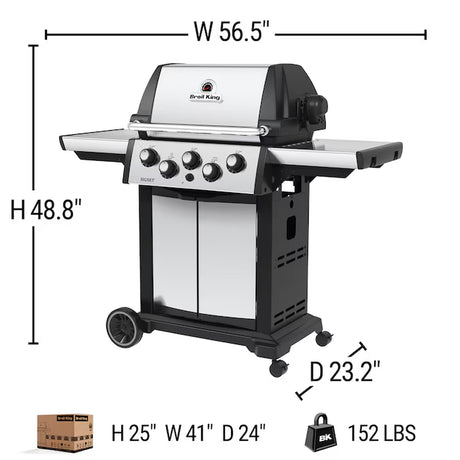 390 Stainless Steel/Black 3-Burner Natural Gas Grill with 1 Side Burner