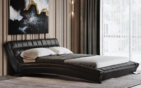 Modern Adonis Black Tufted Genuine Leather Platform Bed - King