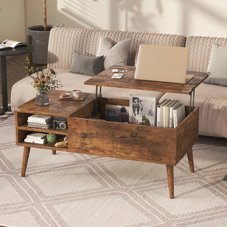 Burnt Wood Wood Modern Coffee Table with Storage