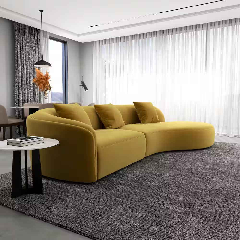 Dallas 126 In. round Arm 2-Piece Velvet Curved Sectional Sofa in Gold with Chaise