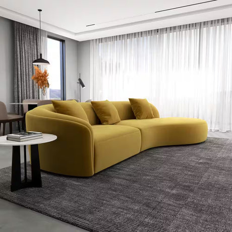 Dallas 126 In. round Arm 2-Piece Velvet Curved Sectional Sofa in Gold with Chaise