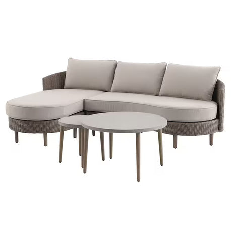 Dunes 3-Piece Wicker Patio Sofa Conversation Set with Blue Cushions