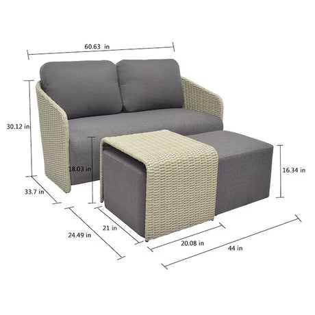 Venza 3-Piece Wicker Patio Conversation Set with Dark Gray Cushions