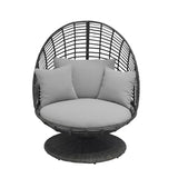 Venza Swivel Egg Chair – Wicker & Steel Frame with Light Gray Cushioned Seat