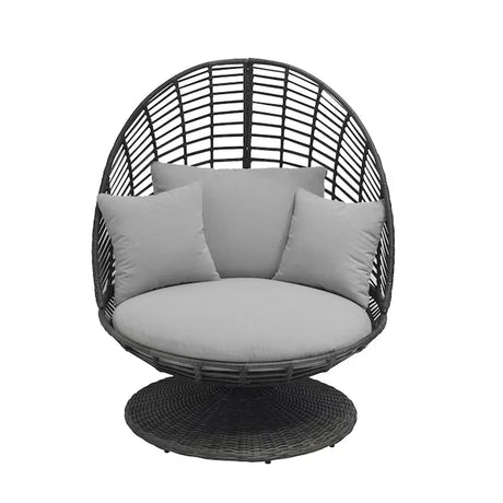 Venza Swivel Egg Chair – Wicker & Steel Frame with Light Gray Cushioned Seat