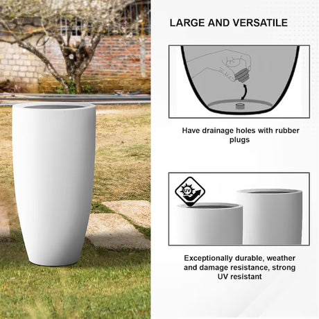 2-Pack 13.4" White Concrete Planters – Modern Indoor/Outdoor Design with Drainage