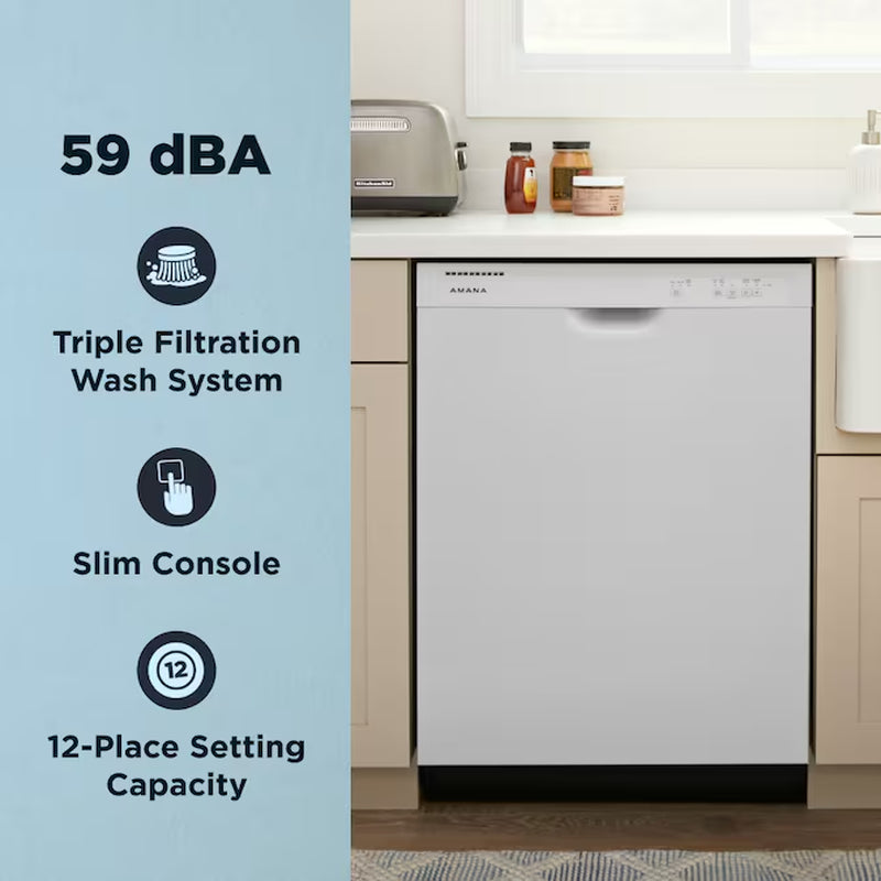Eco Series 24" Front Control Built-In Dishwasher – White, 59 dB Quiet Operation