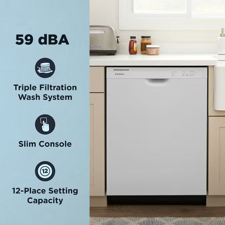 Eco Series 24" Front Control Built-In Dishwasher – White, 59 dB Quiet Operation