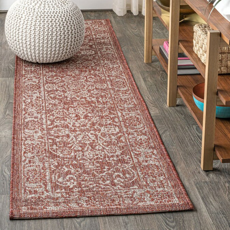 JONATHAN Y Santa Monica Floral Runner Rug – 2x8 Ft Indoor/Outdoor Coastal Design (Red/Taupe)