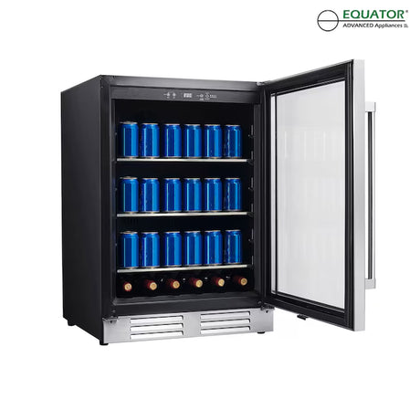 24-Inches W 108 -Can Capacity Stainless Steel Built-In/Freestanding Indoor Beverage Refrigerator with Glass Door