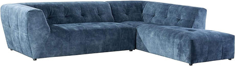 Mid-Century Velvet Sectional Sofa Couch for Living Room, L-Shape 2-Piece 113”W Right Hand Facing Chaise, Blue