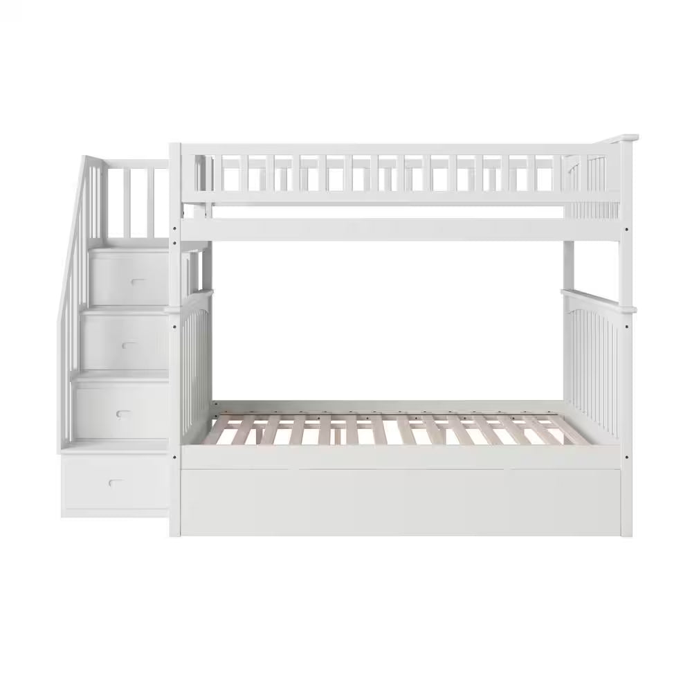 Columbia unk Bed with Twin Trundle Staircase Full-Over-Full B – Space-Saving & Functional Design (White)