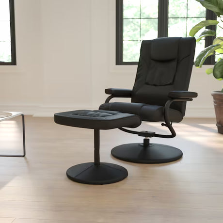 Black Faux Leather Upholstered Swivel Recliner with Ottoman Set