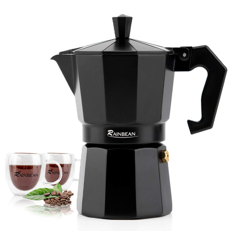 Stovetop Espresso Maker Espresso Cup Moka Pot Classic Cafe Maker Percolator Coffee Maker Italian Espresso for Gas or Electric Aluminum Black Gift package with 2 cups Amazon Platform Banned - Nest Home Essentials