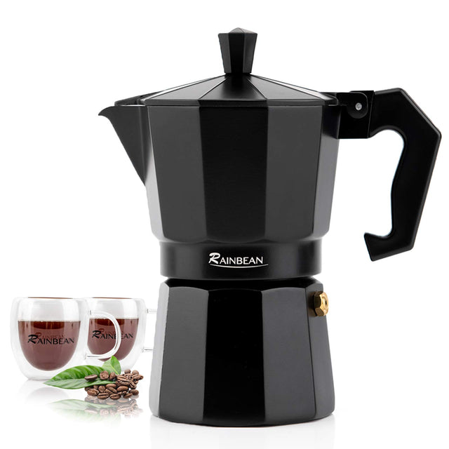 Stovetop Espresso Maker Espresso Cup Moka Pot Classic Cafe Maker Percolator Coffee Maker Italian Espresso for Gas or Electric Aluminum Black Gift package with 2 cups Amazon Platform Banned - Nest Home Essentials