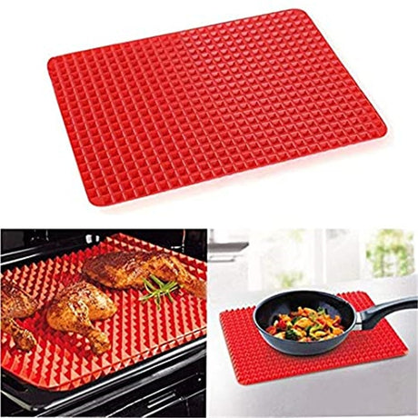 Large Red Pyramid Raised Cone Shaped Silicone Mat Baking and Roasting Superb Non-Stick Food Grade Silicone for Oven Grilling BBQ.