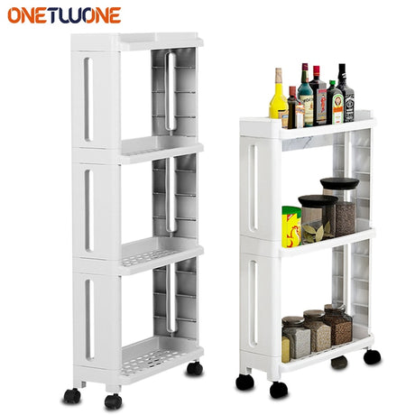 Kitchen Storage Rack For Goods Fridge Side Shelf 2/3/4 Layer Removable With Wheels Bathroom Organizer Shelf Gap Holder.